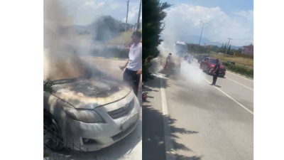 Karabük’ün Safranbolu ilçesinde seyir halindeki otomobilin motor bölümünde çıkan yangın,