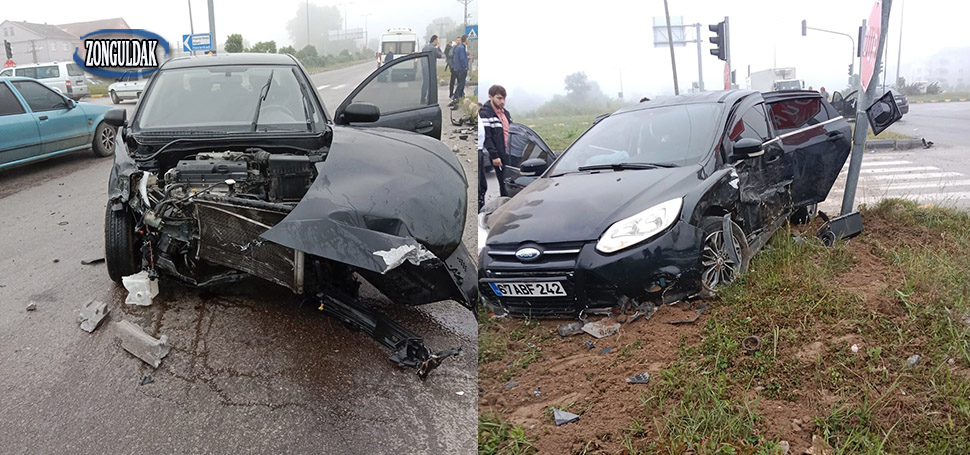 Zonguldak’ın Çaycuma ilçesinde Perşembe ışıklı kavşakta iki araç kafa kafaya