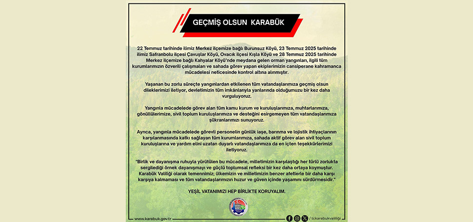 Karabük Valiliği tarafından Karabük’te yangınlarda mücadele eden personele ve vatandaşlara