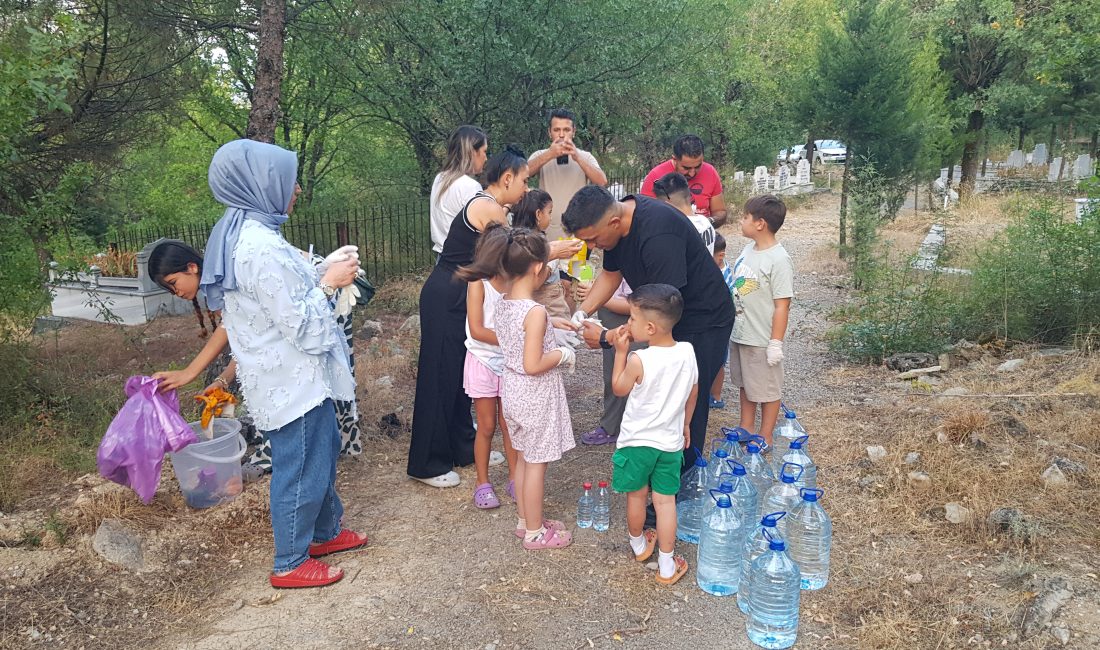 Karabük'te bir grup gönüllü çocuk, orman yangınlarının ardından fidanlara sahip