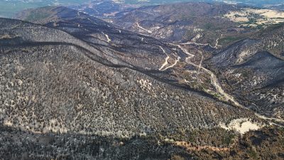 Karabük’te etkili olan orman yangınlarının ardından alevlerin hakim olduğu bölgelerde