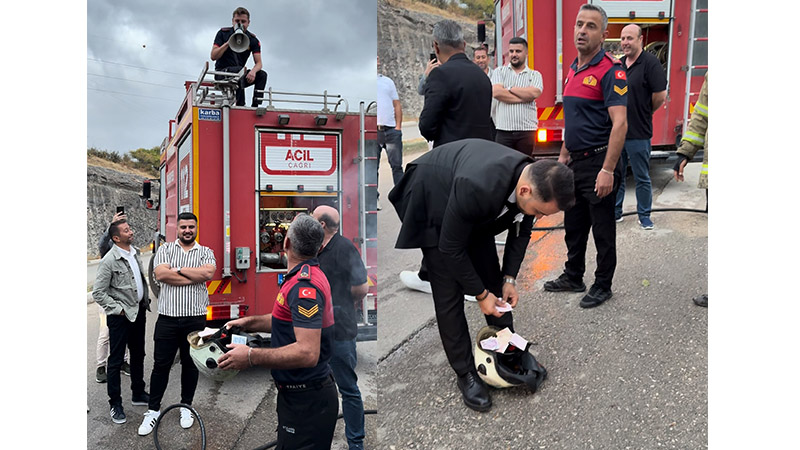 Karabük’ün Safranbolu ilçesinde itfaiye personeli Muhammet Uğur Doğan’ın düğün konvoyu,