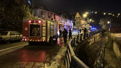 Karabük’te bir evin bahçesinde çıkan yangına müdahale eden itfaiye eri