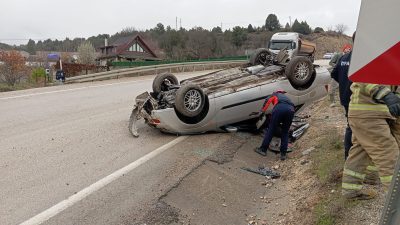 Karabük’ün Safranbolu ilçesinde kontrolden çıkan otomobilin takla attığı kazada sürücü