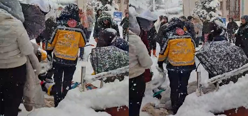 Karabük’ün Yenice ilçesinde kız yurdunda bir öğrenci karla kaplı merdivenden