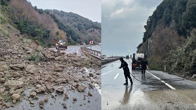Zonguldak’ta heyelan, kara yolunda ulaşımın aksamasına neden oldu. Sağanak nedeniyle