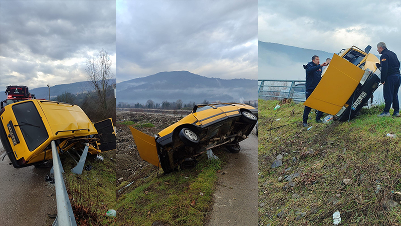 Karabük’ün Yenice ilçesinde kontrolden çıkan otomobilin kaldırımda bulunan demir bariyere