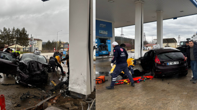 Karabük‘ün Eflani ilçesinde kontrolden çıkan otomobilin LPG istasyonundaki kolona çarpması