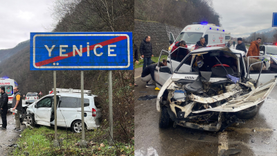 Karabük’ün Yenice ilçesinde iki otomobilin kafa kafaya çarpışması sonucu meydana