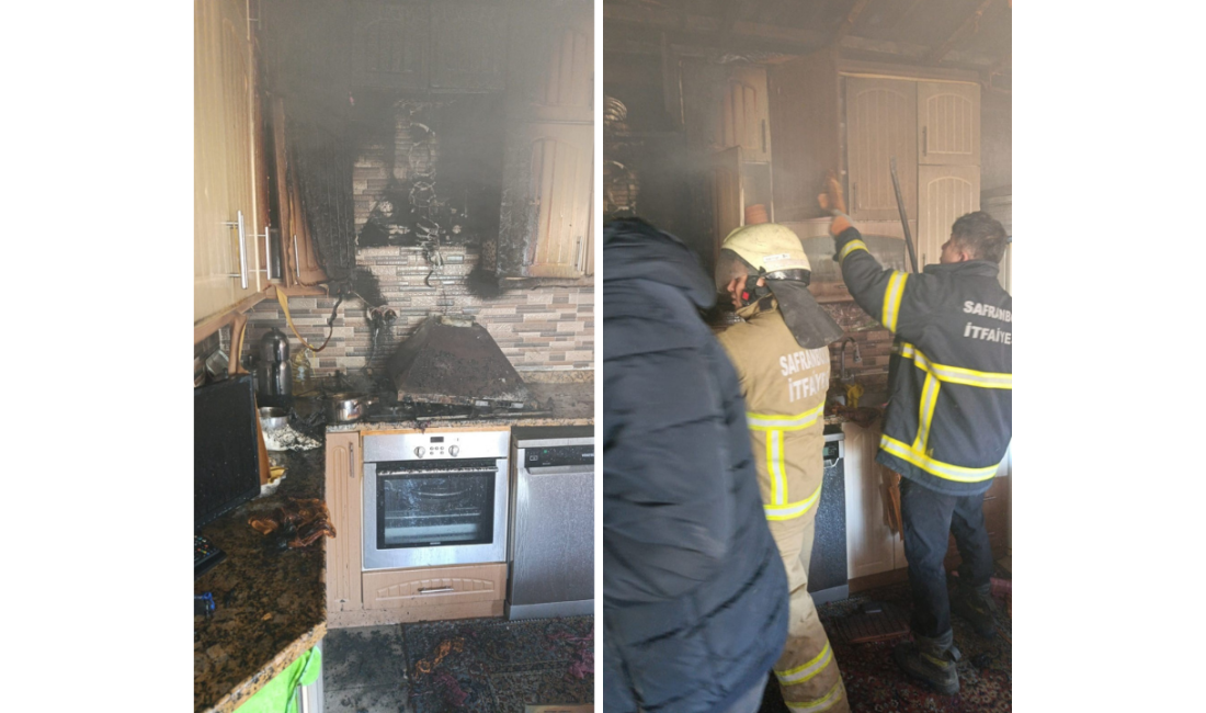 Karabük’ün Safranbolu ilçesinde bir evin mutfağında çıkan yangın, itfaiye ekiplerinin