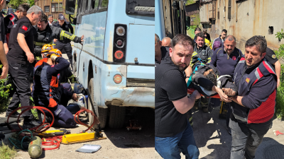 Karabük‘te meydana gelen kazada motosikletiyle minibüsün altında sıkışan motosikletli, ekiplerin