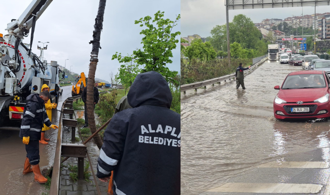 Zonguldak-Alaplı çevre yolunun sağanak nedeniyle su altında kalması sonucu ulaşımda