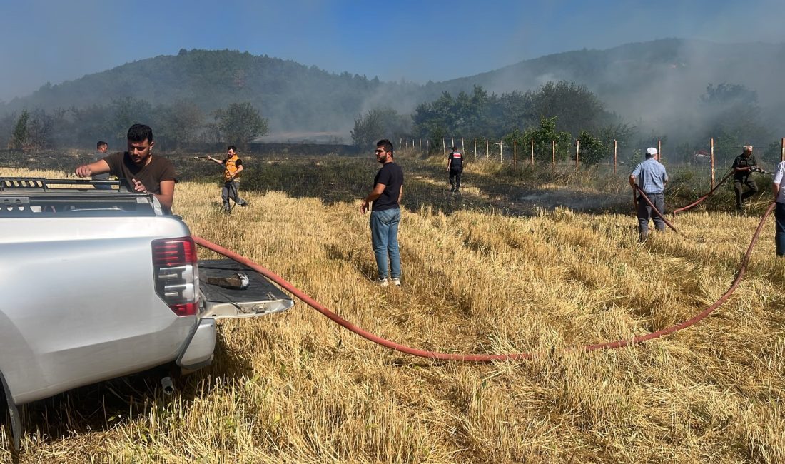 Karabük'ün Eskipazar ilçesinde çıkan anız yangını, ekiplerin müdahalesiyle ormanlık alana